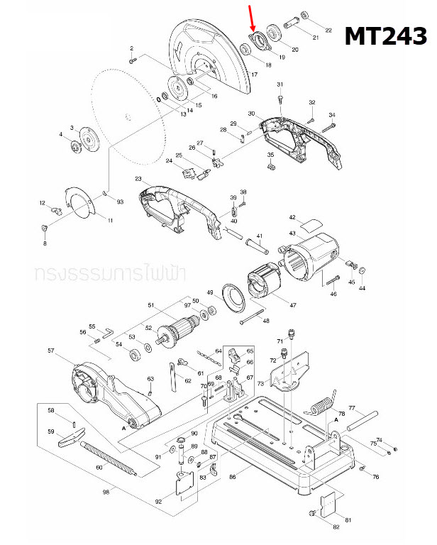 ฝาปิดลูกปืน MT243 [#19], 2414NB, 2414B [#23] แท่นตัด Maktec-มาคเทค, Makita Pn.316527-3 (แท้) ##
