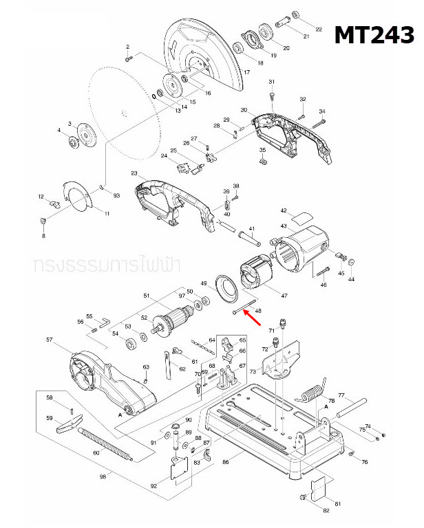 TAPPING SCREW 5X80 แท่นตัด Maktec มาคเทค, Makita มากีต้า MT240, MT241, MT243 [#48], M3600, M3600B [#33] Pn.266328-8 (แท้) ##