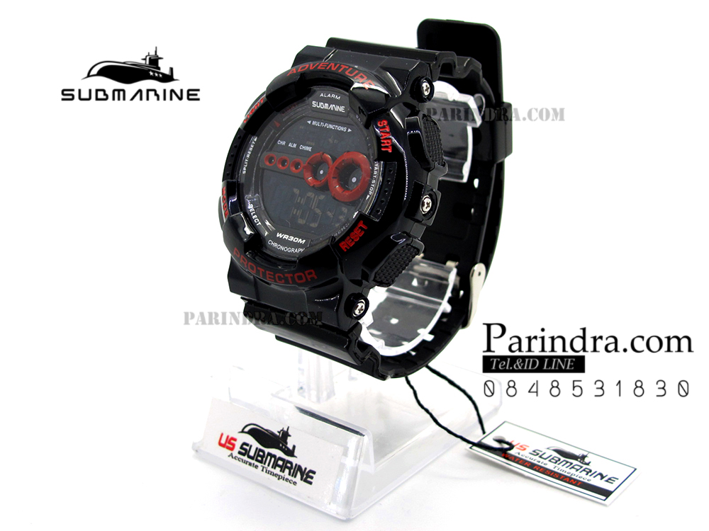 นาฬิกา US submarine รุ่น TP1282M สีดำ-หน้าปัดคาดแดง พื้นหลังดำ