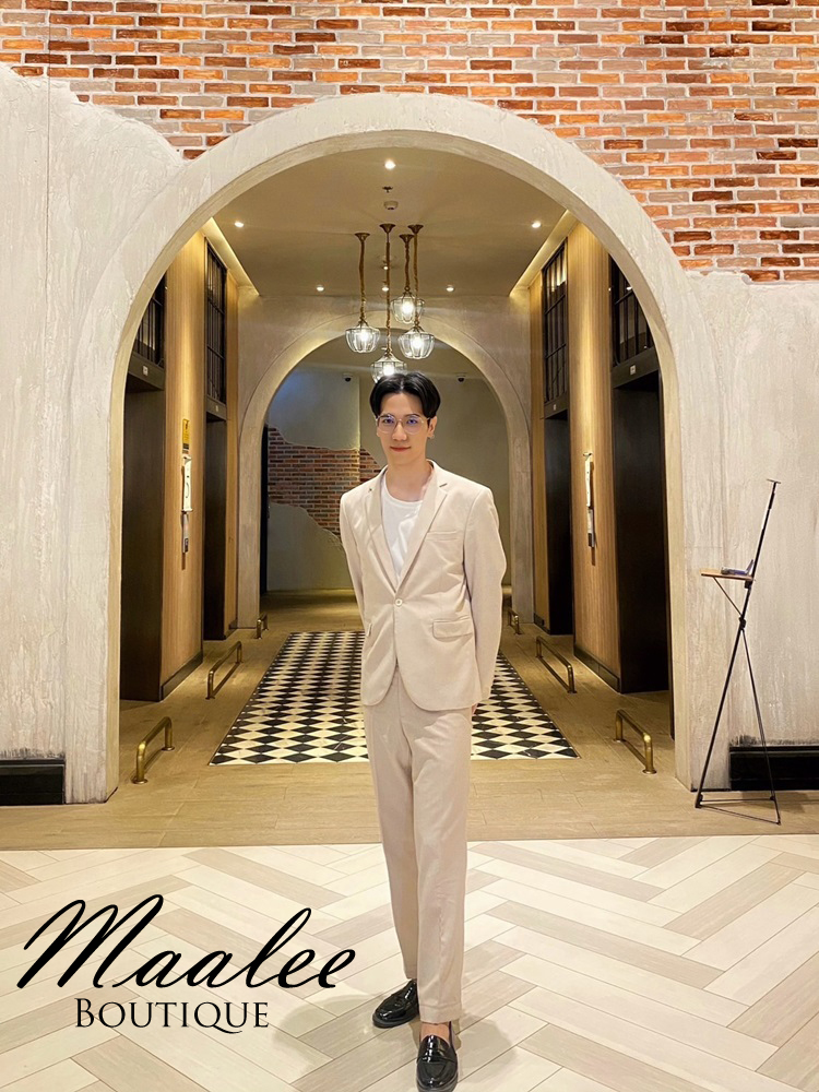 พร้อมเช่า ชุดสูทชาย สูทเพื่อนเจ้าบ่าว สีครีม เบจ Beige Brown (ไม่มีกั๊ก)