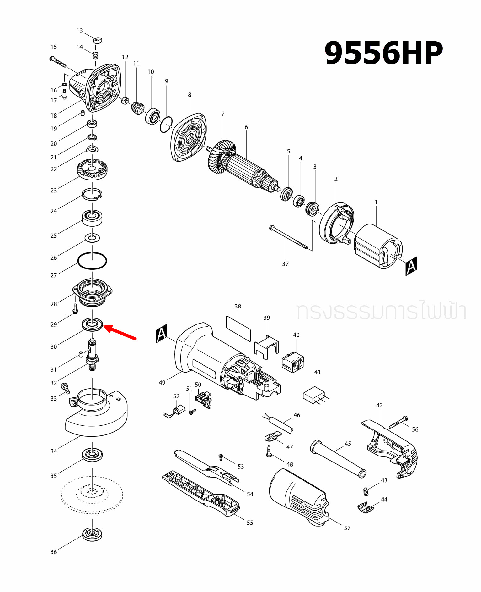 LABYRINTH RING หินเจียรไฟฟ้า Makita-มากีต้า GA4030, GA4031 [#30], GA6020, GA5010, GA5020 [#48], 9556, NB, HN, HP, 9553NB [#30] Pn.345464-4 (แท้)