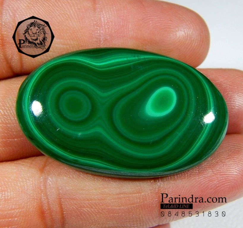 หินแร่มาลาไคท์ Malachite ขัดมันทรงกลมรี รูปไข่ ลวดลายสวยงาม ขนาด 89 กะรัต #MLC 005