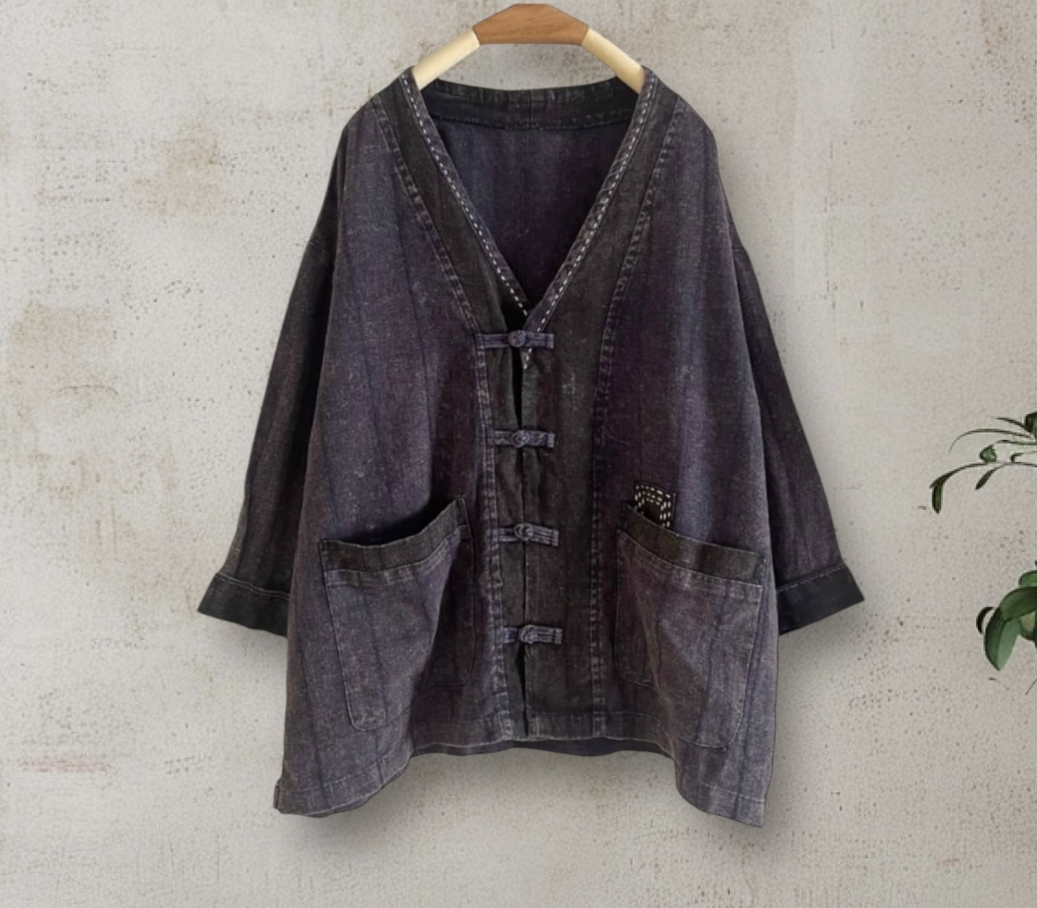 เสื้อ/เสื้อคลุมผ้าฝ้ายแต่งกระเป๋าหน้า