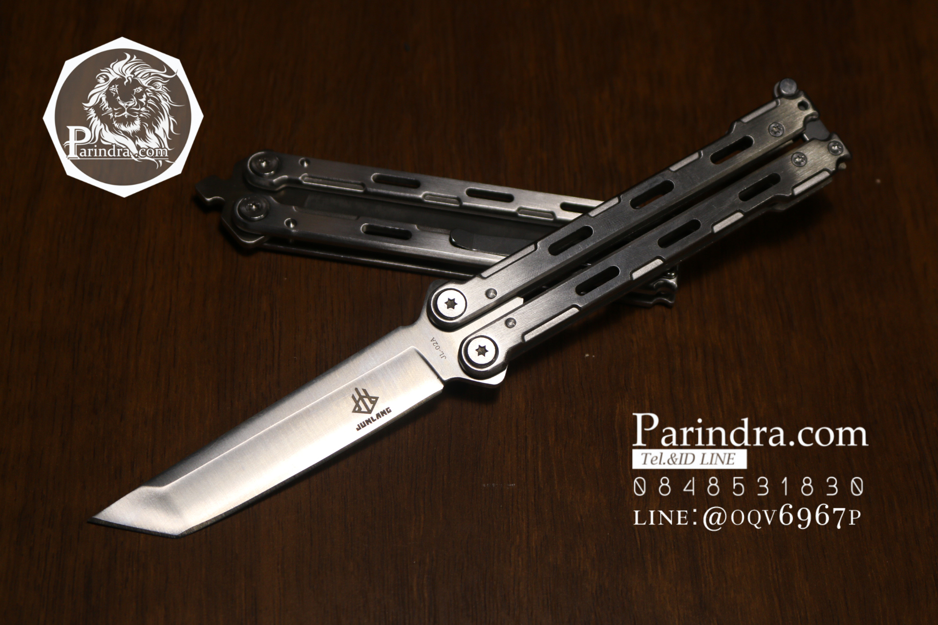 มีดบาลีซอง Balisong มีดควง มีดปีกผีเสื้อ ปลาย Tanto ด้ามสีเงิน BLA028