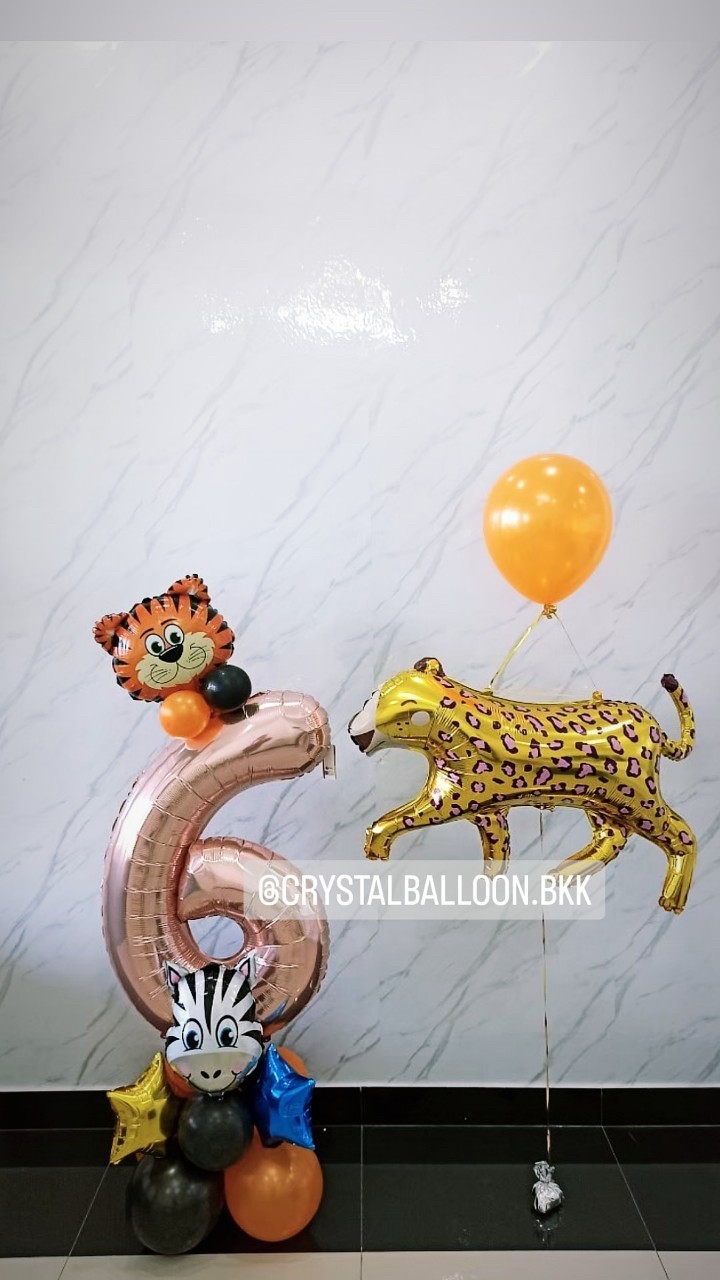 ลูกโป่ง วันเกิดเด็ก ฟอยล์ตัวเลข ขนาด 40" ตั้งฐาน 1 ชิ้น พร้อมตกแต่ง ฟอยล์เสือใหญ่ 1 ชิ้น สามารถเปลี่ยนสีลูกโป่ง/เปลี่ยนข้อความ/เปลี่ยนฟอยล์ตกแต่งได้
