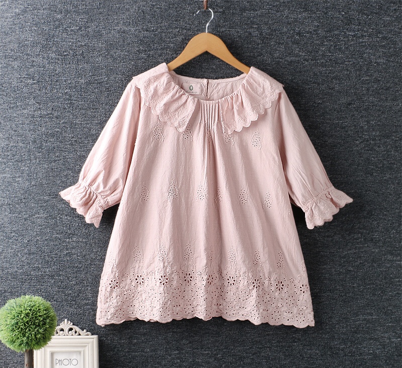 เสื้อผ้าฝ้ายลายปักแต่งปกระบายผ้าลูกไม้