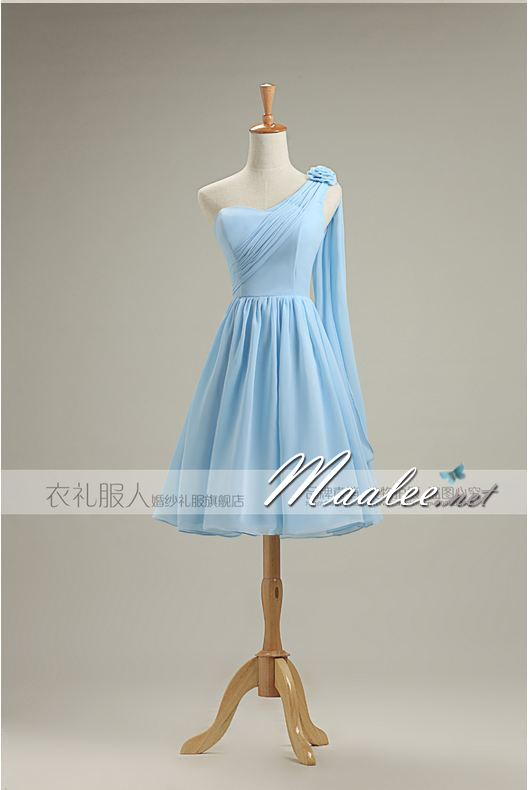 พร้อมเช่า ชุดราตรีสั้น สีฟ้าอ่อน ชุดเพื่อนเจ้าสาว Blue-001D