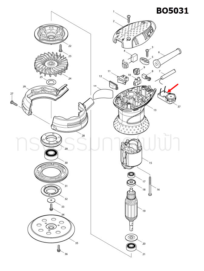 CONTROLLER เครื่องขัดกระดาษทรายกลมไร้สาย Makita มากีต้า BO5031 Pn.631832-0 (แท้) ##