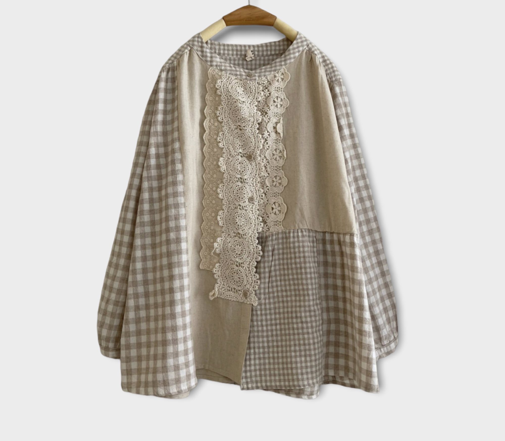 เสื้อผ้าฝ้ายลายสก็อตต่อลายแต่งลูกไม้