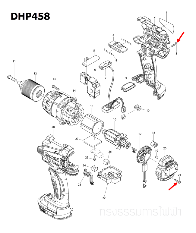 TAPPING SCREW BIND PT3X16 สว่านเจาะกระแทกไร้สาย Makita มากีต้า BTD125, DTW300 [#1, #32], DHP458 [#3], DHP486 [#2], DDF486 [#3, #13] Pn.266130-9 (แท้) ##