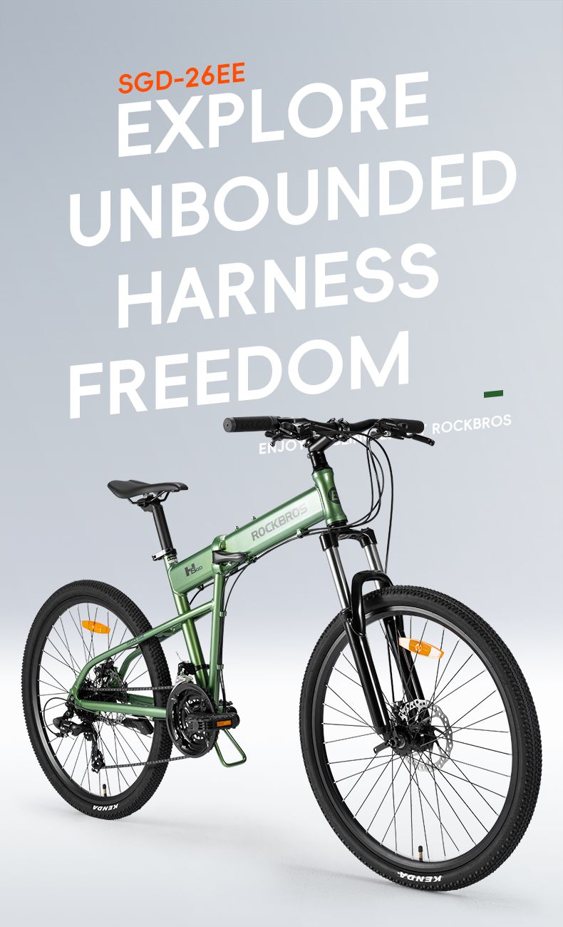 ROCKBROS SGD Folding Mountain Bike, Aluminum Alloy Frame, 26" Wheelset, 24 Speed