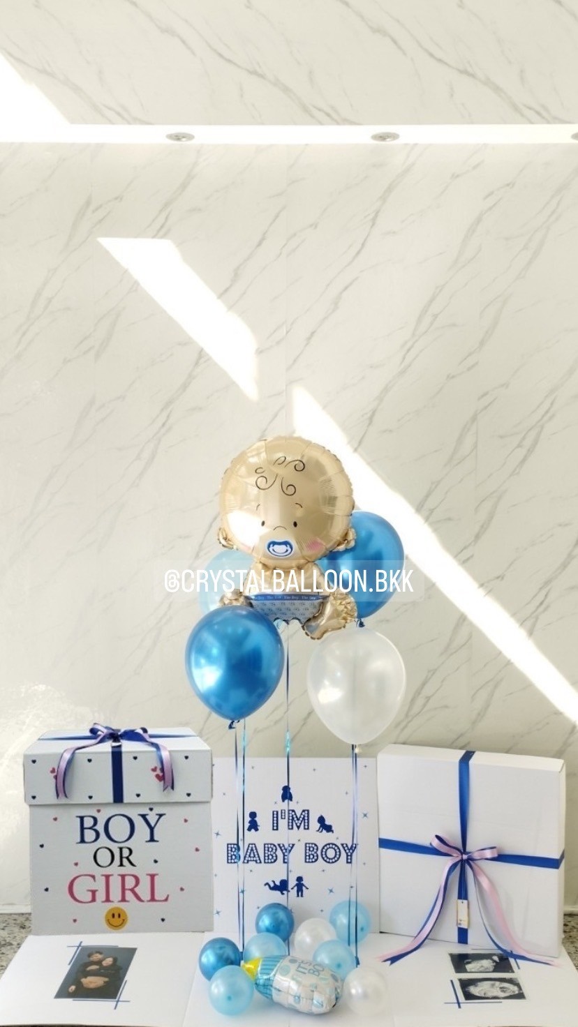 Surprised Box กล่องทายเพศ พร้อมตกแต่ง ลูกโป่ง 4 ลูก ฟอยล์เด็กทารก 1 ชิ้น,สามารถใส่รูปได้ 2 รูป สามารถเปลี่ยนสีลูกโป่ง/เปลี่ยนสี-ฟอยล์ตกแต่ง/เปลี่ยนข้อความได้