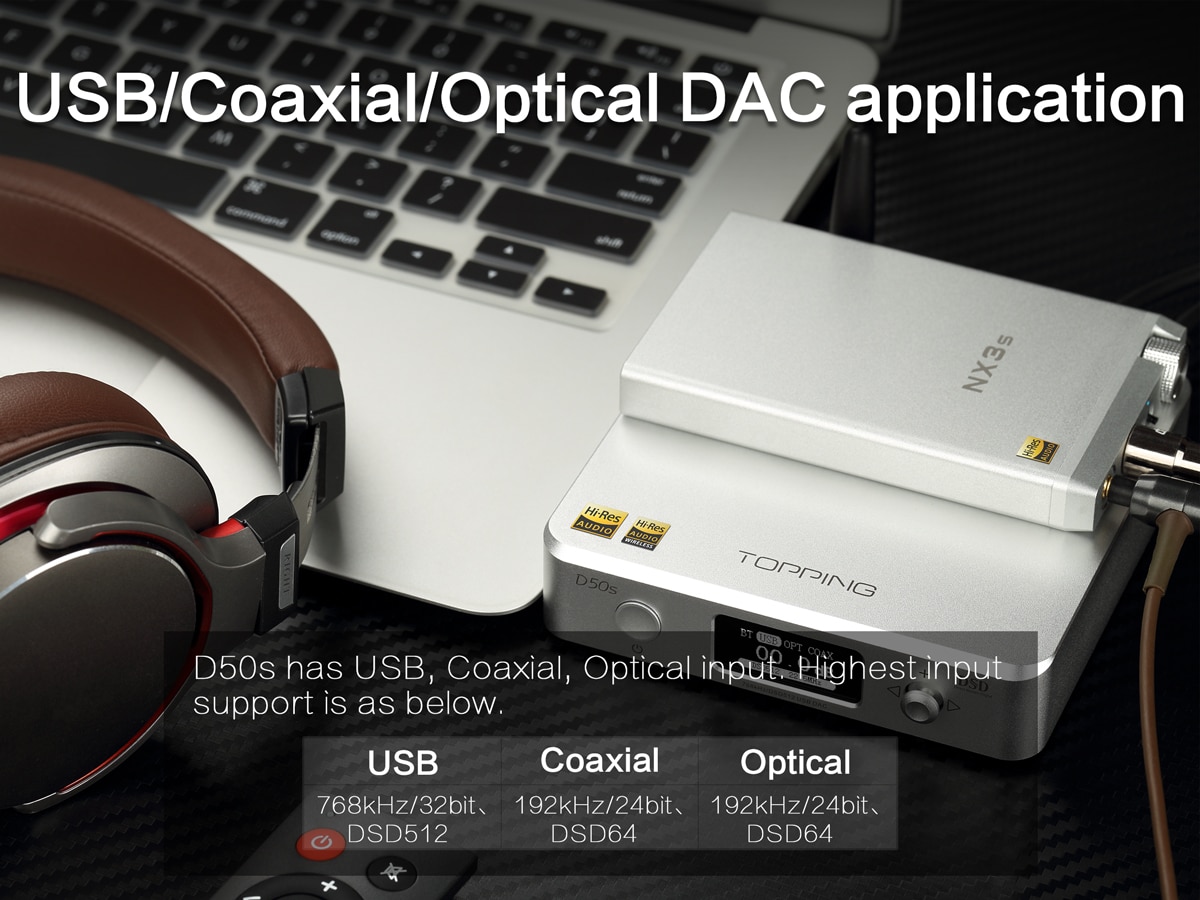 ขาย TOPPING D50s DAC ตั้งโต้ะระดับ Hi-Res รองรับ Bluetooth 5.0 , 32Bit/768kHz , DSD512 , LDAC