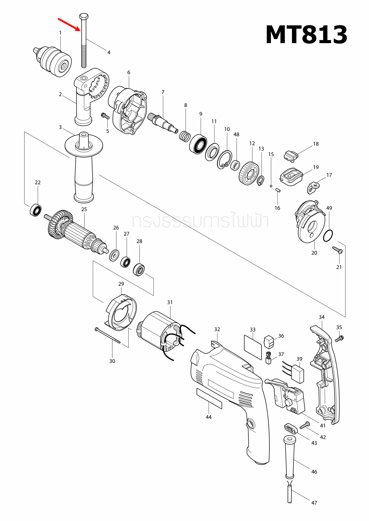 น๊อต สว่านกระเเทก Maktec, Makita MT811, MT813, MT814, MT817, HP1630, M8100, M8100B, M8103B Pn.265495-6 (แท้) ##