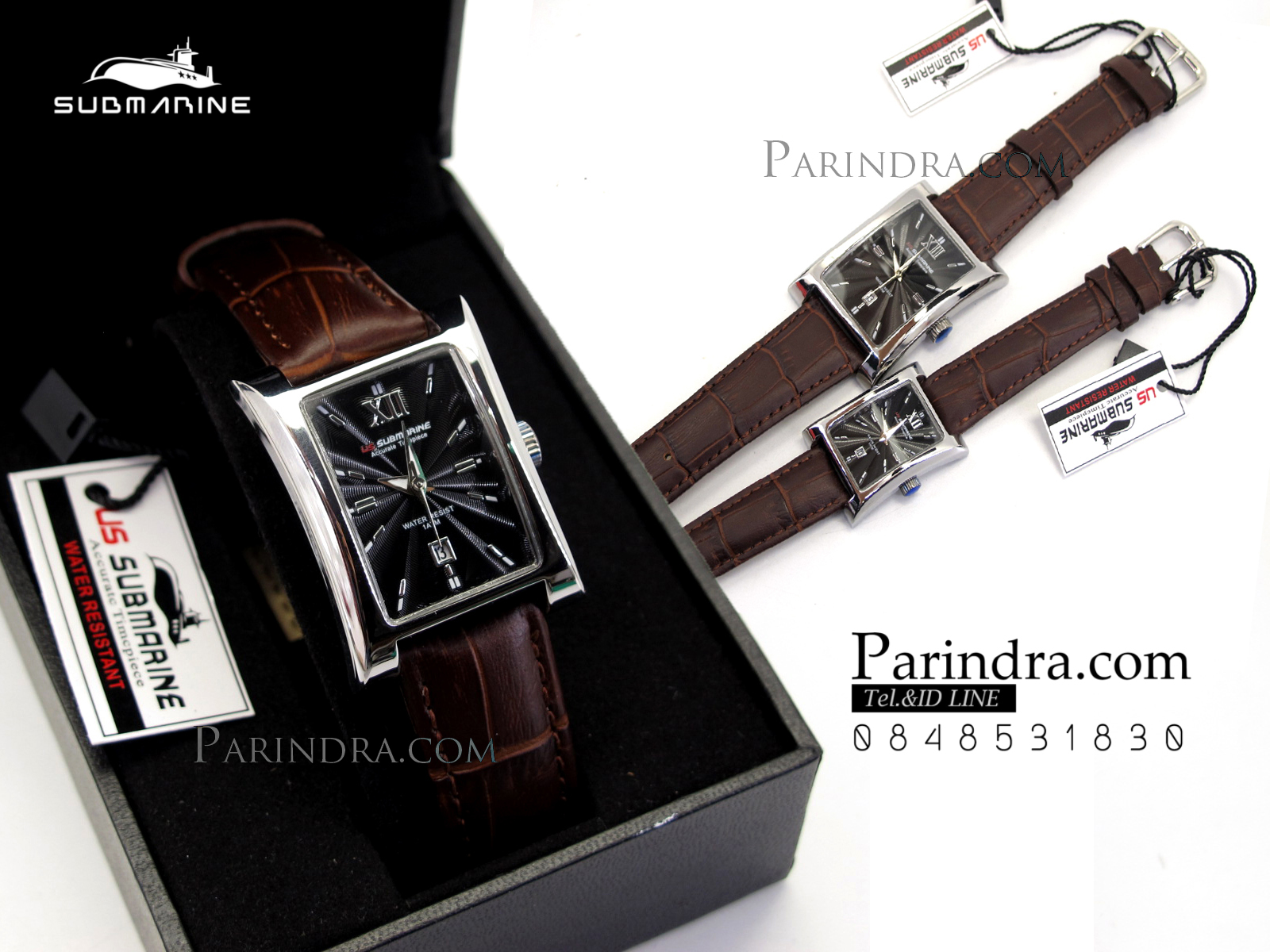 นาฬิกา US Submarine J113L-MD ของแท้ 100 % สายหนังน้ำตาลหน้าปัดดำ คู่