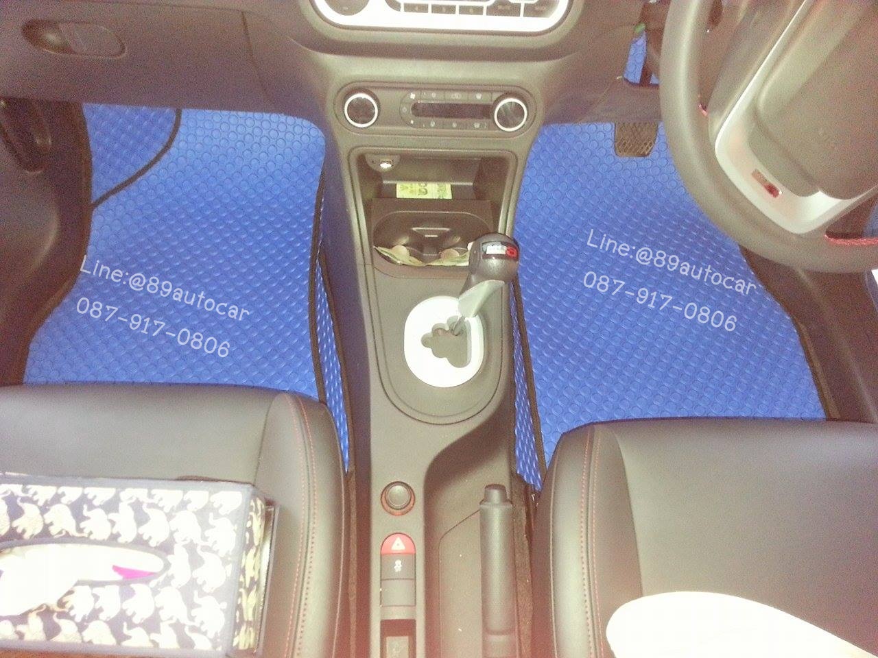 พรมรถยนต์สั่งตัด MG3 ลายกระดุมสีฟ้าขอบดำ + ท้าย + พับเบาะ