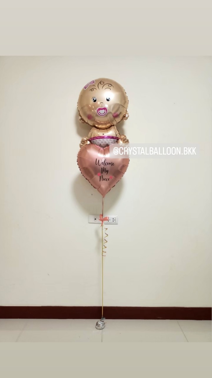 ลูกโป่ง Welcome Baby Girl ฟอยล์เด็กทารก 1 ชิ้น พร้อมตกแต่ง ฟอยล์หัวใจ ขนาด 18" 1 ชิ้น สามารถเปลี่ยนสีลูกโป่ง/เปลี่ยนข้อความ/เปลี่ยนฟอยล์ตกแต่งได้