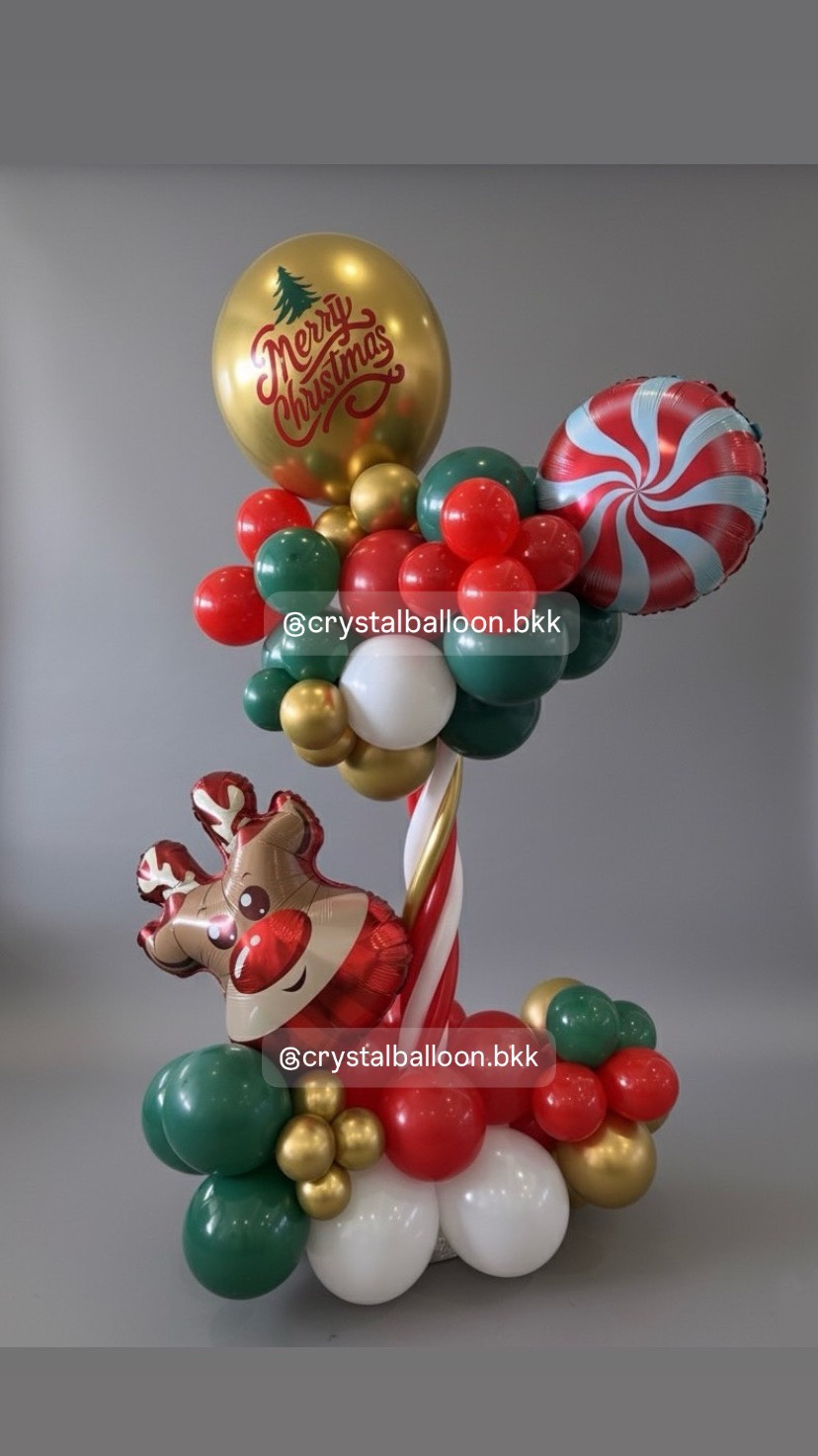 เสาลูกโป่ง ธีม Christmas พร้อมตกแต่งลูกโป่งสามารถเปลี่ยนสีได้ / ธีมสามารถเปลี่ยนได้