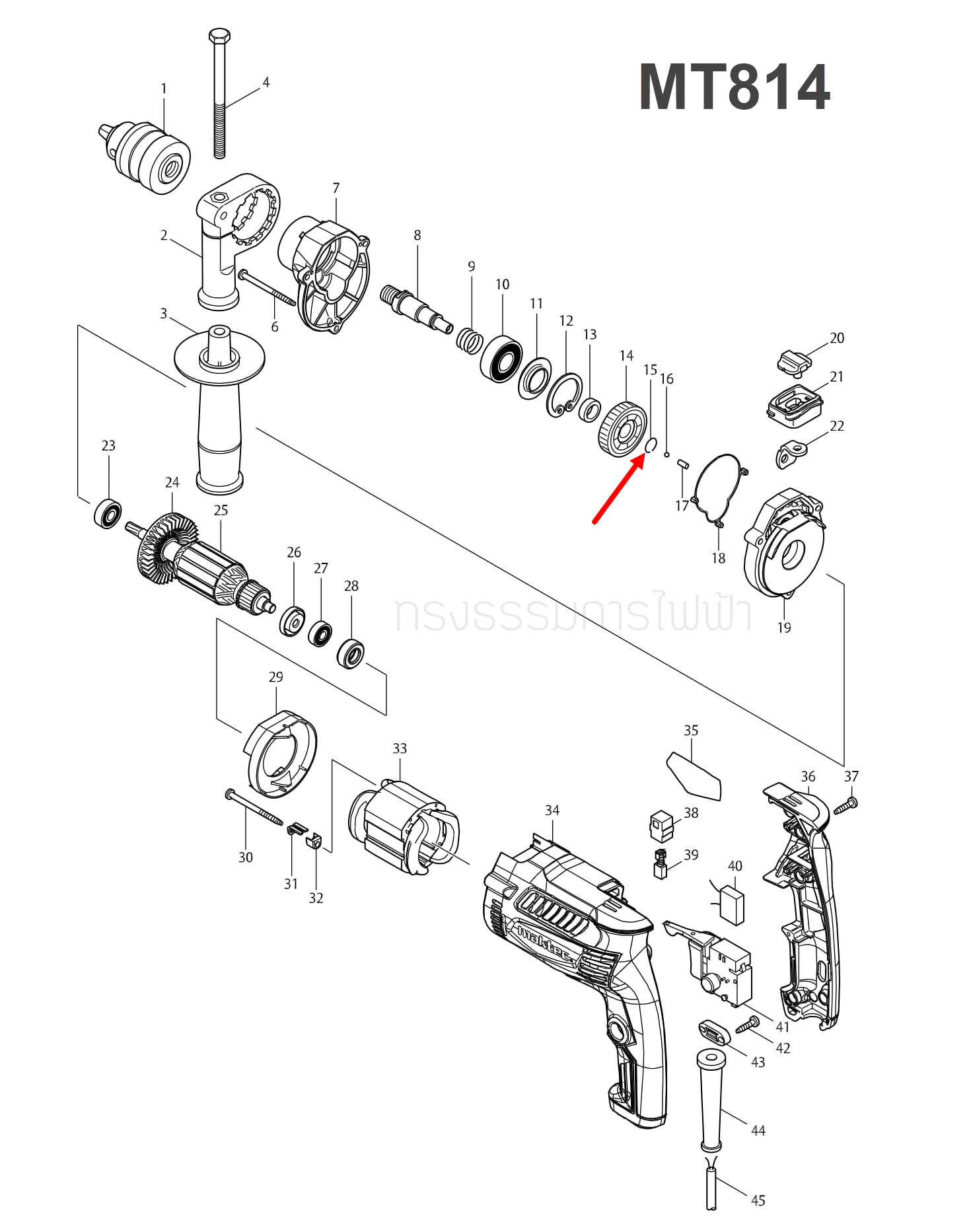 แหวนสปริงชุบแข็ง สว่านกระแทก Maktec MT814, HP1630 [#15] Pn.233938-6 (แท้) ##
