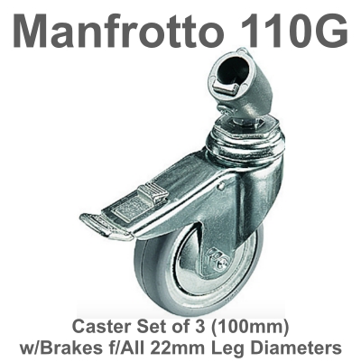 ล้อเลื่อนขาตั้ง Manfrotto 110G ขนาด 100มม.ใช้สวมกับขาตั้ง ทำให้เลื่อนไปมาได้ มีเบรกสำหรับหยุดล้อ Caster Set of 3 (100mm) w/Brakes f/All 22mm Leg Diameters ประกันศูนย์ 5 ปี