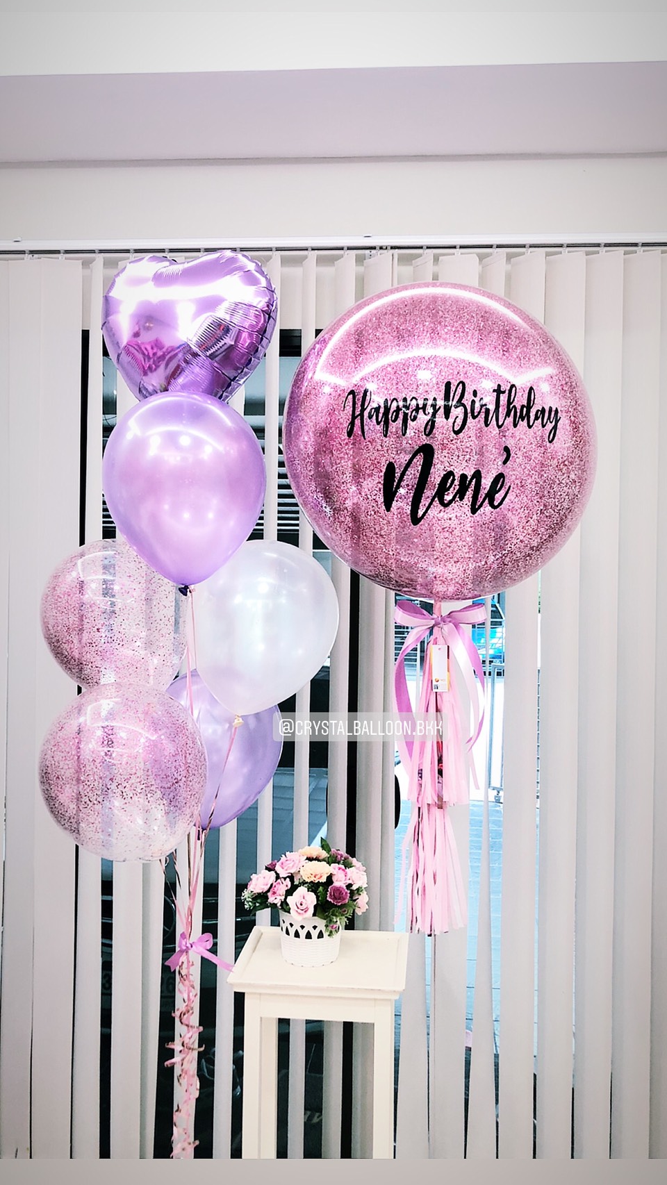 ลูกโป่ง วันเกิด Bubble ขนาด 24" Theme สีม่วง พร้อม ช่อลูกโป่งฟอยล์หัวใจ 1 ช่อ,ลูกโป่งใส ใส่กลิตเตอร์ พร้อมตกเเต่ง สามารถเปลี่ยนสีลูกโป่ง/เปลี่ยนข้อความ/เปลี่ยนขนาดได้