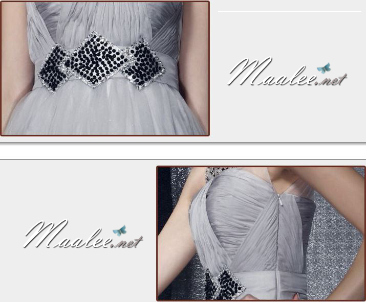 พร้อมเช่า ชุดราตรียาว สีเทาอ่อน อกจับจีบผ้าชีฟอง สไตล์กรีก ช่วงคอแแต่งลูกปัดผ้าตาข่าย&กระโปรง เอวแต่งลูกปัดพร้อมเลื่อม