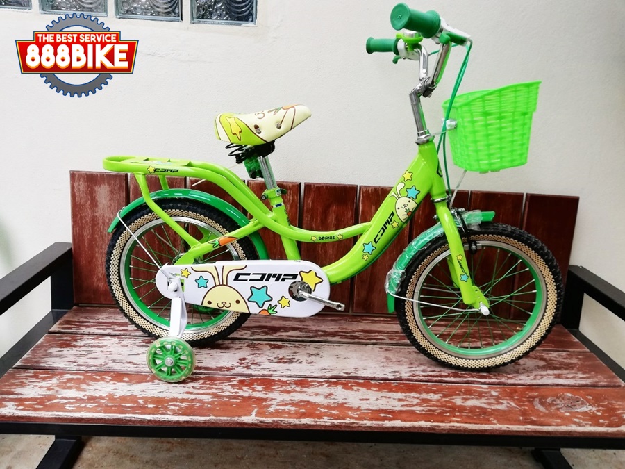 จักรยานเด็ก COMP Bonnie Kid bike วงล้อ 16 นิ้ว เฟรมเหล็ก พร้อมตะกร้าหน้า มีสีเขียวสีเดียว