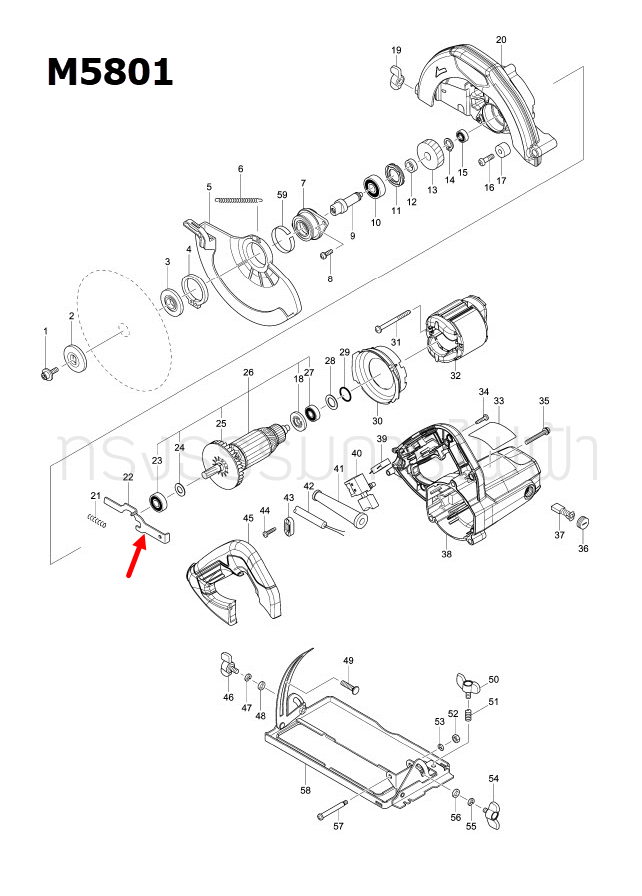 SHAPT LOCK เลื่อยวงเดือน Maktec มาคเทค, Makita มากีต้า MT560, MT580, MT582, MT583, M5801, M5801B [#22] Pn.345317-7 (แท้) ##(*)
