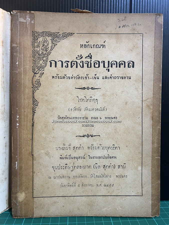 หลักเกณฑ์การตั้งชื่อบุคคล พร้อมด้วยทำวัตรเช้า-เย็น และคำถวายทาน โดย โชตโกภิกฺขุ ( ธวัชชัย รัตนเศวตนันท์ )