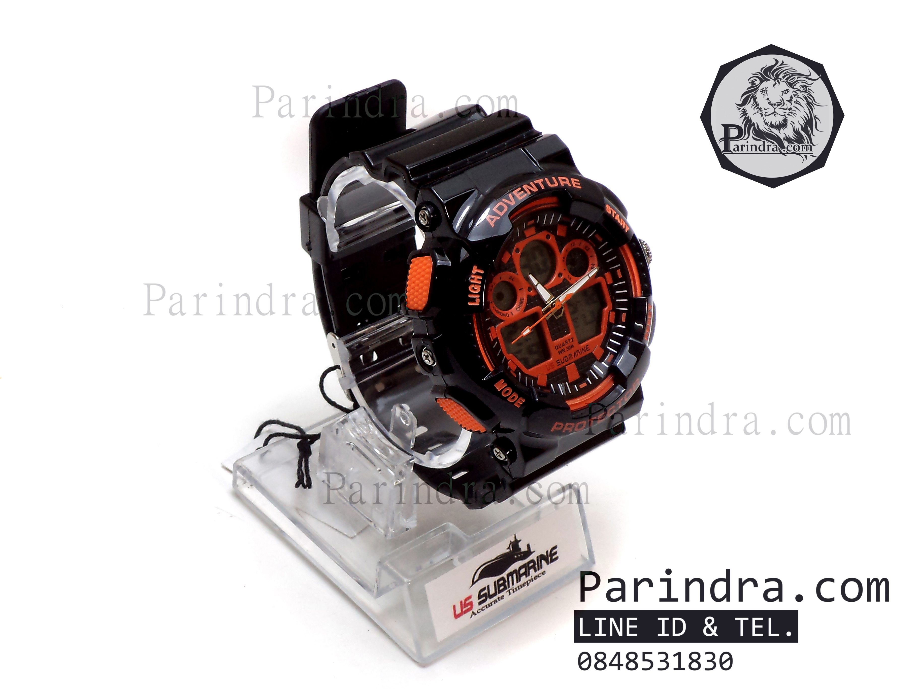 นาฬิกา US submarine Adventure Protector รุ่น TP3129M สีดำตัดส้มผิวมัน พื้นหลังเทา