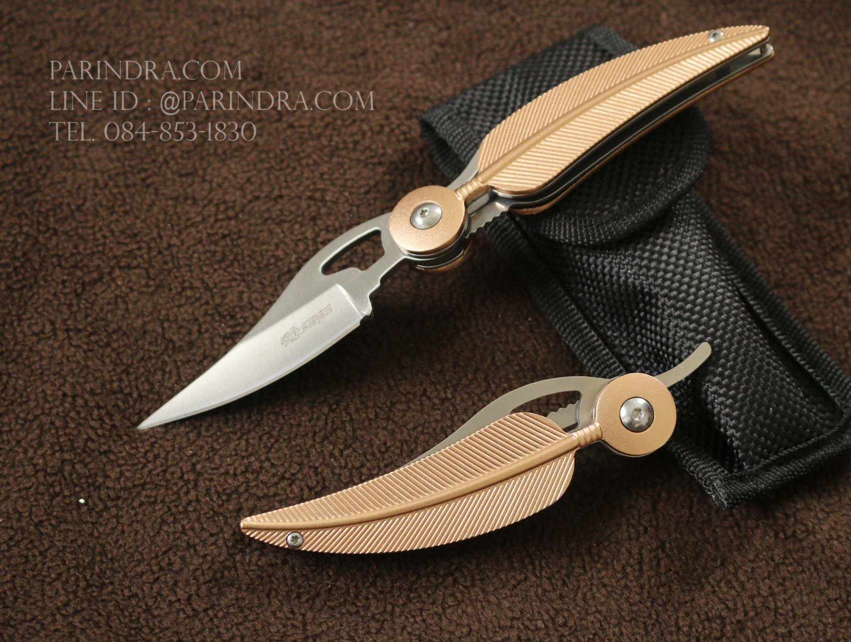 มีดพับรูปขนนกสีทอง KNIFE ดีไซน์สวย ขนาด 7.25 นิ้ว