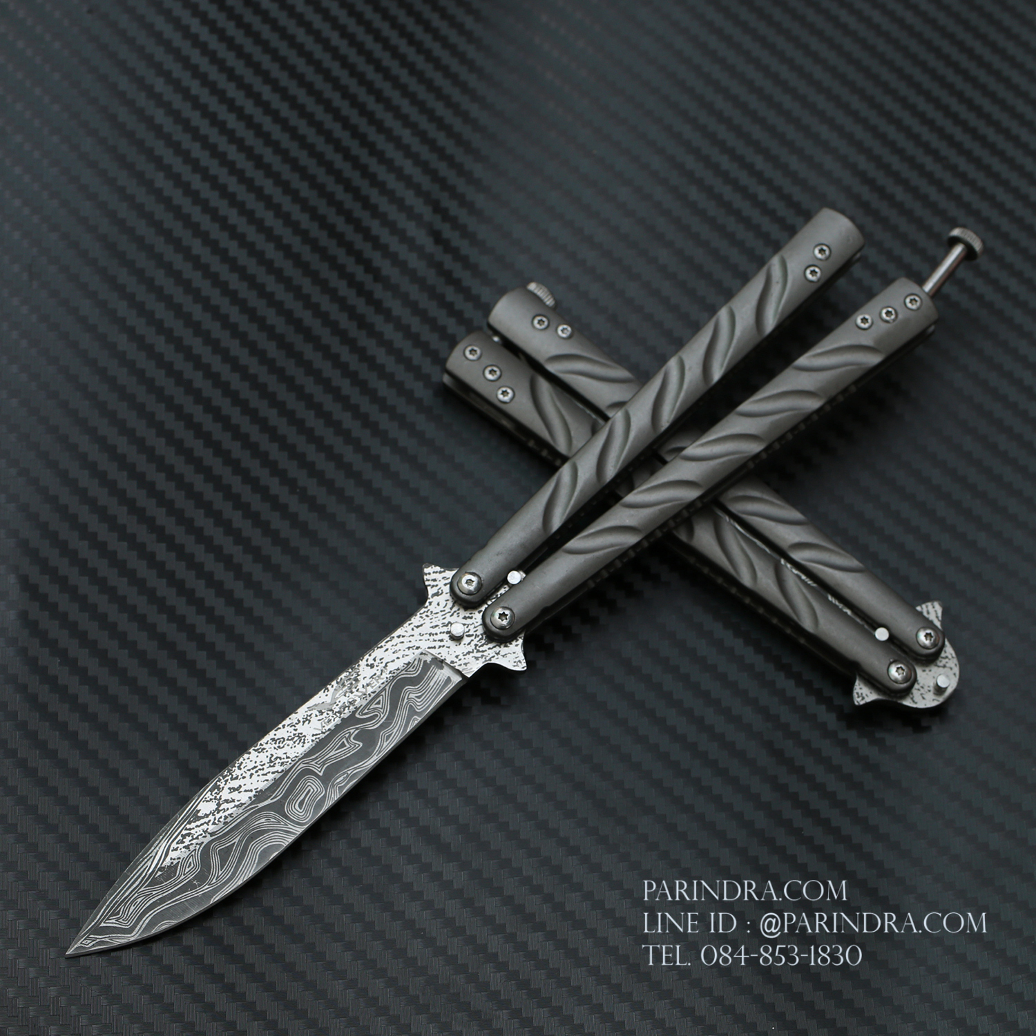 มีดปีกผีเสื้อ Balisong ใบสกรีนลายดามัสกัส 2