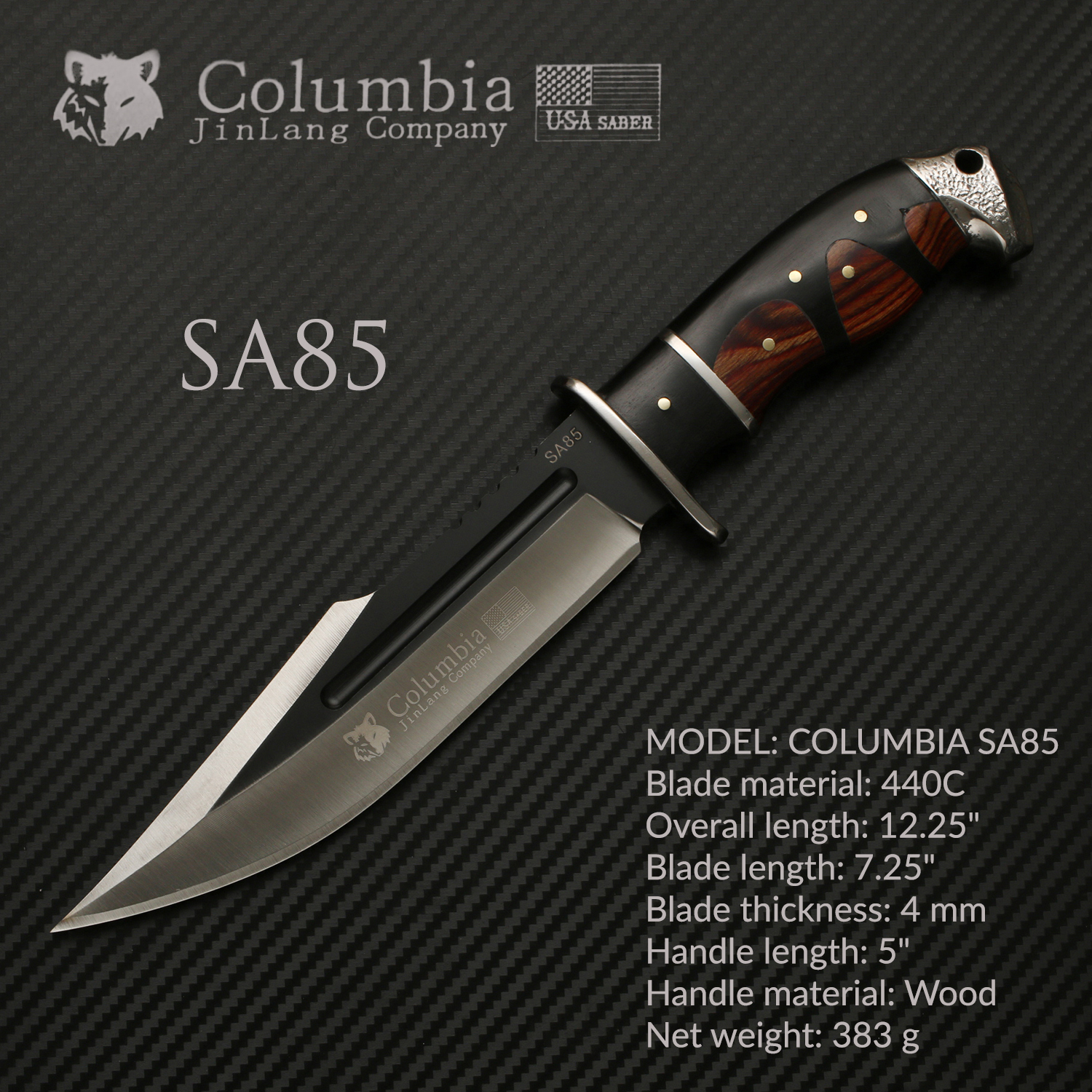 มีดเดินป่า COLUMBIA รุ่น SA85 ด้ามไม้ ทรงใบมีดสวย ทูโทน