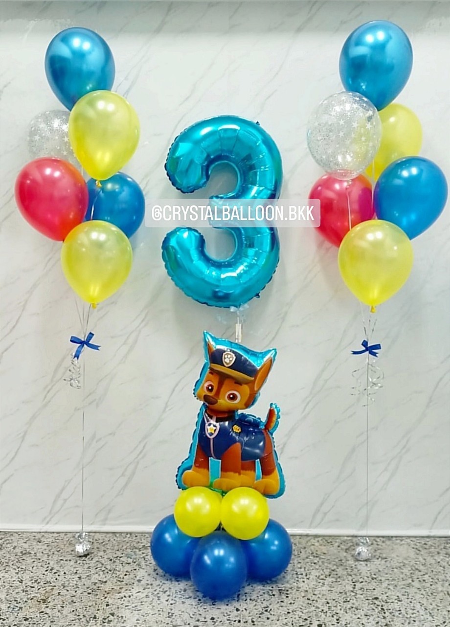 ลูกโป่ง วันเกิดเด็ก ฟอยล์ Paw Patrol ตั้งฐาน 1 ชิ้น พร้อม ฟอยล์ตัวเลข ขนาด 40" 1 ชิ้น พร้อม ช่อลูกโป่ง ช่อ 6 ลูก 2 ช่อ,ลูกโป่งใสลายดาว ใส่กลิตเตอร์ พร้อมตกเเต่ง สามารถเปลี่ยนสีลูกโป่ง/เปลี่ยนฟอยล์ตกแต่งได้