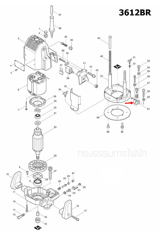 ชุดกันชน เราท์เตอร์ (Router) Makita-มากีต้า 3612BR [#61] Pn.134205-1 (แท้) ##