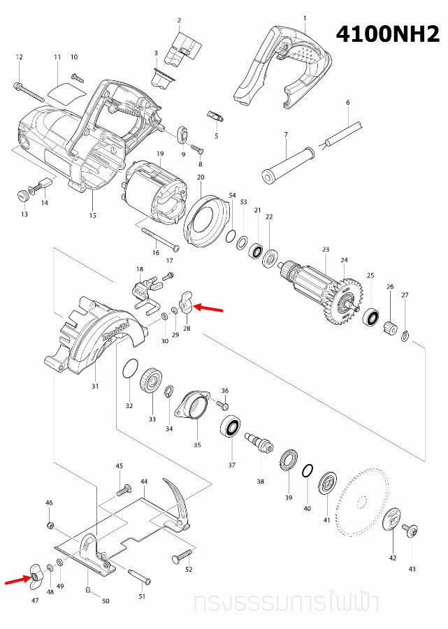 ลูกบิดปรับล็อค เลื่อยวงเดือน Maktec, เครื่องตัดคอนกรีต Makita MT560, MT580, MT583, 4100NH2, M5801, M5801B Pn.252649-4 (แท้) ##(*)