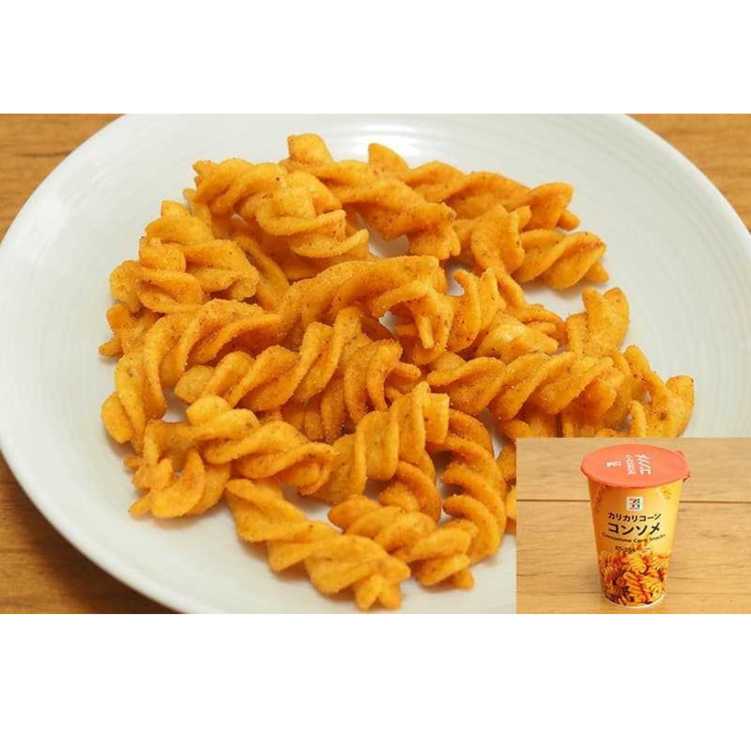 Karikari ขนม corn snacks รสชีส รูปทรงทวิสต์จากเซเว่นญี่ปุ่น 65g.