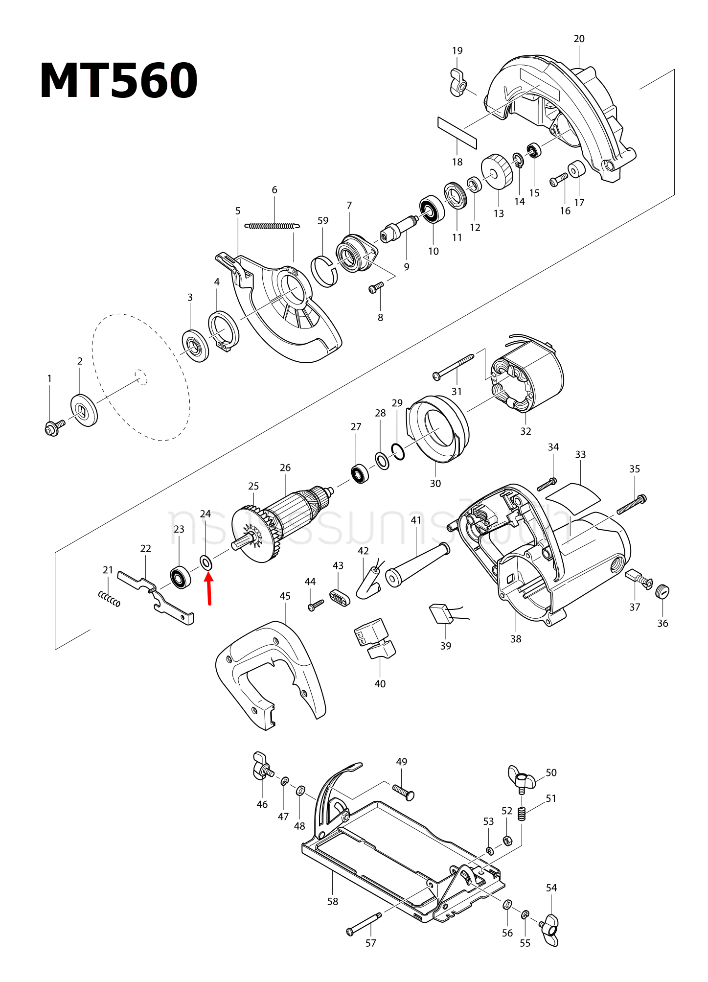 FLAT WASHER 10 กบไสไม้ Makita มากีต้า M1100, M1100KX1B [#21], MT560, MT580, MT582, MT583, M5801, M5801B [#24] Pn.267256-0 (แท้) ##(*)