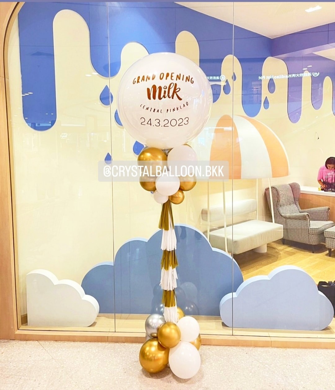 เสาลูกโป่ง เปิดร้าน ลูกโป่งยาง ขนาด 36" สีขาว พร้อมตกแต่ง สามารถเปลี่ยนสีลูกโป่ง/เปลี่ยนข้อความได้