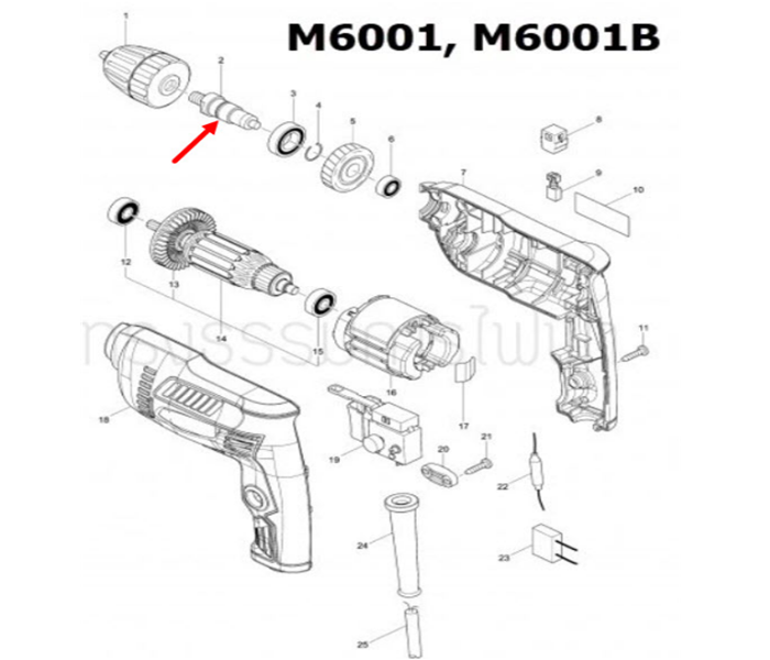 แกนเฟือง สว่าน Maktec มาคเทค, Makita มากีต้า รุ่น MT603, MT606, MT607, M6001, M6001B, M6002, M6002B, 6413 Pn.324376-4 (แท้) #H9