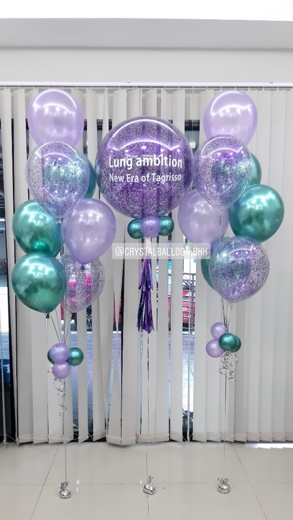 ลูกโป่ง Grand Opening Bubble ขนาด 24" Theme สีม่วง-เขียว พร้อมตกแต่ง ช่อลูกโป่ง 7 ลูก 2 ช่อ,ลูกโป่งใส ใส่กลิตเตอร์ สามารถเปลี่ยนสีลูกโป่ง/เปลี่ยนข้อความ/เปลี่ยนขนาดได้