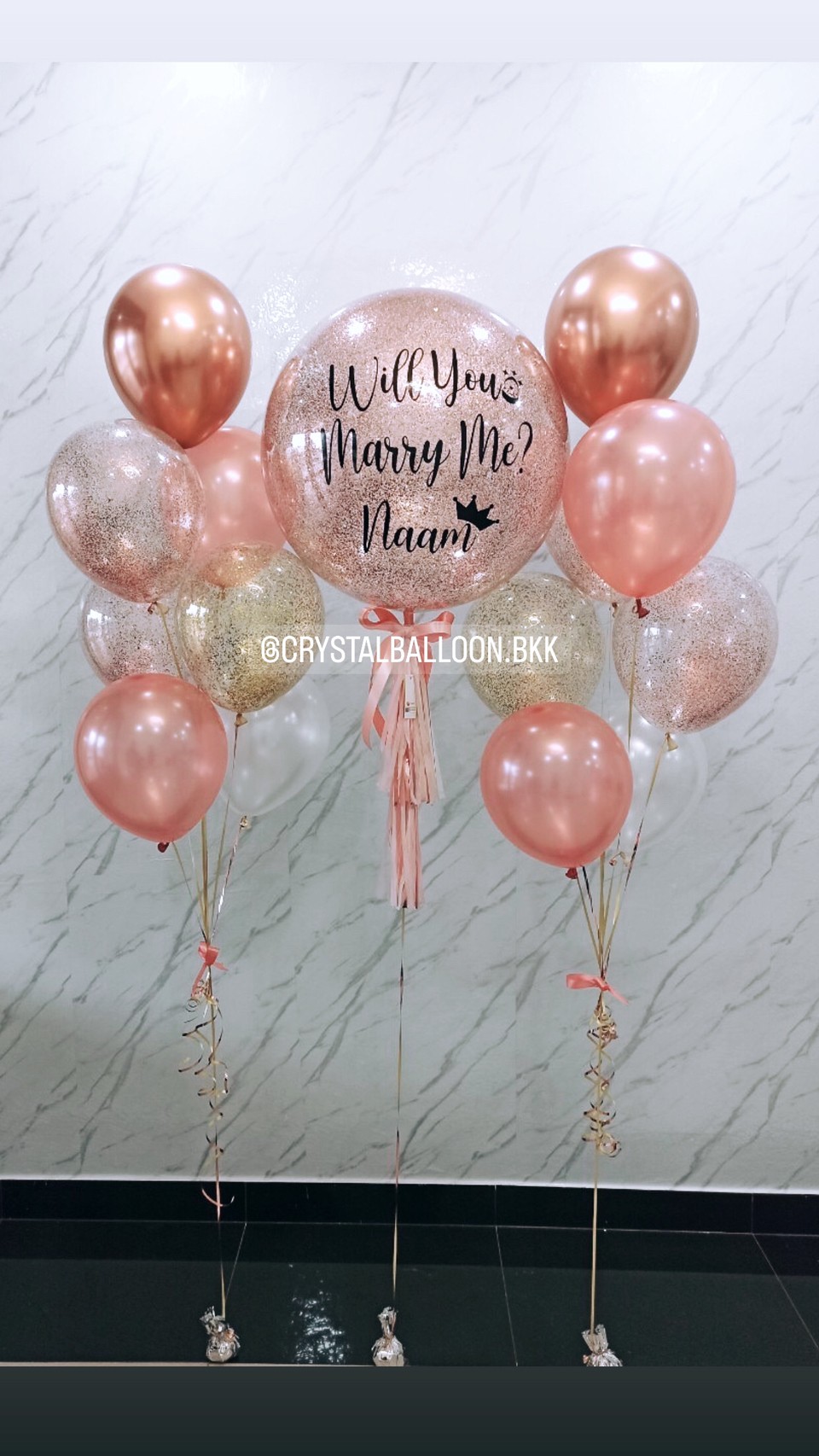 ลูกโป่ง Will You Marry Me? Bubble ขนาด 24" พร้อมตกแต่ง ช่อลูกโป่ง 7 ลูก 2 ช่อ สามารถเปลี่ยนสีลูกโป่ง/เปลี่ยนข้อความ/เปลี่ยนขนาดได้
