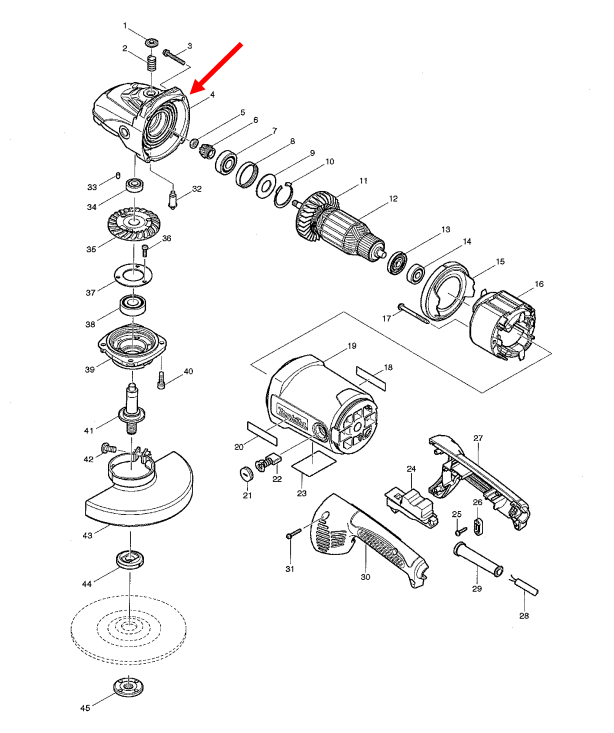 หัวกระโหลก หินเจียร Maktec MT900, MT901 [#4] Pn.154679-0 (แท้) ##