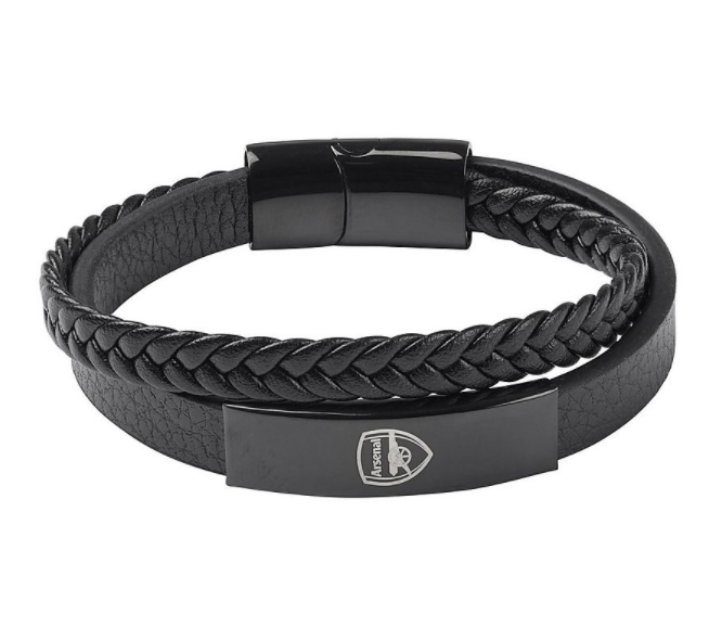 กำไลข้อมืออาร์เซนอล Black Stainless Steel & Leather ของแท้