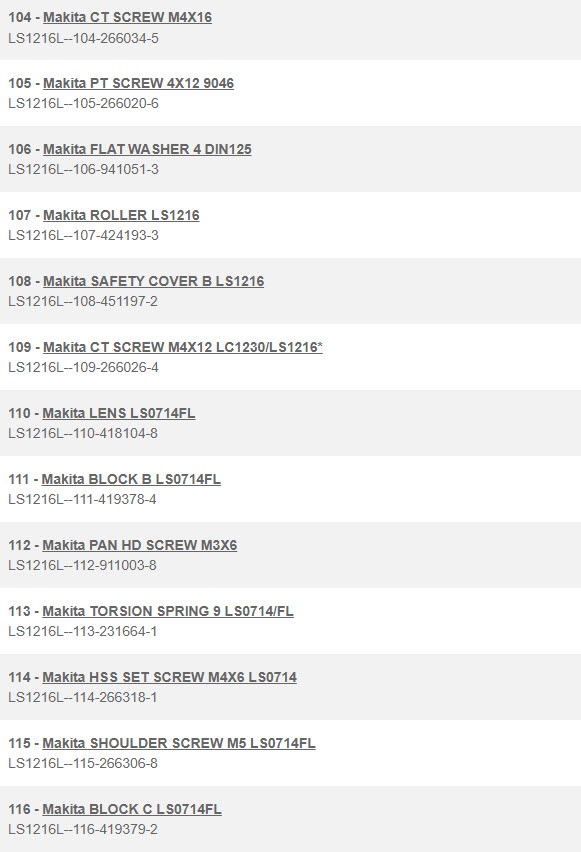 LS1216L, LS1016L แท่นตัดองศา Makita Spare Parts