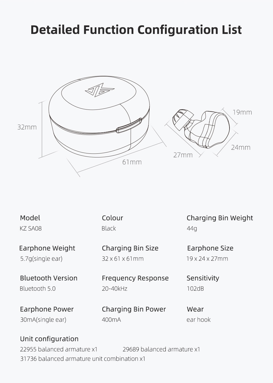 ขาย KZ SA08 หูฟัง True Wireless 4 ไดร์เวอร์ (4BA) ประกันศูนย์ไทย