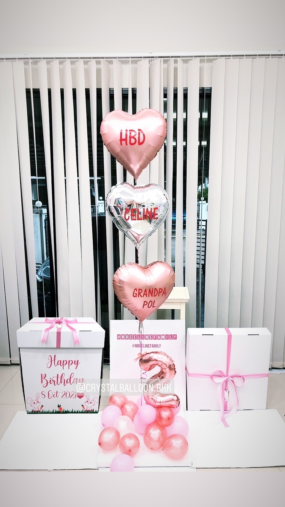 Happy Birthday Surprise Box ลูกโป่งฟอยล์หัวใจ ธีมสีชมพู ขนาด 18" 3 ชิ้น พร้อมตกแต่ง สามารถใส่รูปได้ 2 ใบ สามารถเปลี่ยนสีลูกโป่ง/เปลี่ยนข้อความได้