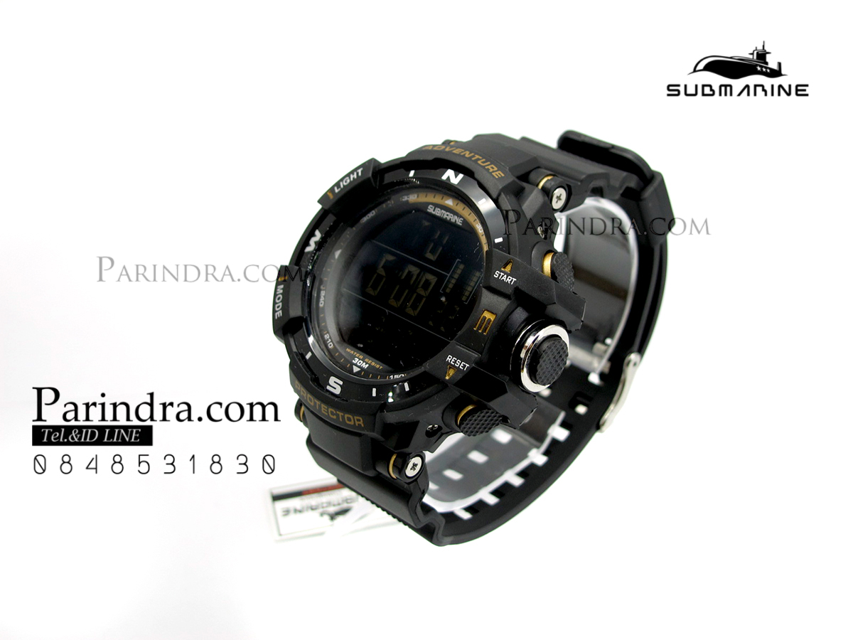 นาฬิกา US submarine TP1338M สีดำ-ทอง พื้นหลังดำ กรอบเข็มทิศระบบDigital