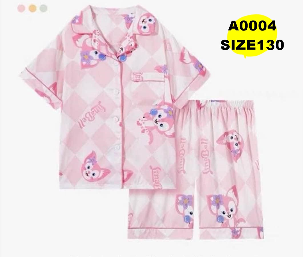 ชุดนอนคอปกตัวสั้นลูกสาวสีชมพู ไซส์ 130