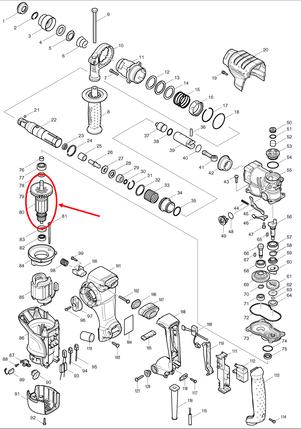 ทุ่น สว่านโรตารี่ มากีต้า Makita HR2810, HR2811, HR2811F, HR2811FT Pn.515294-9 (แท้) ##